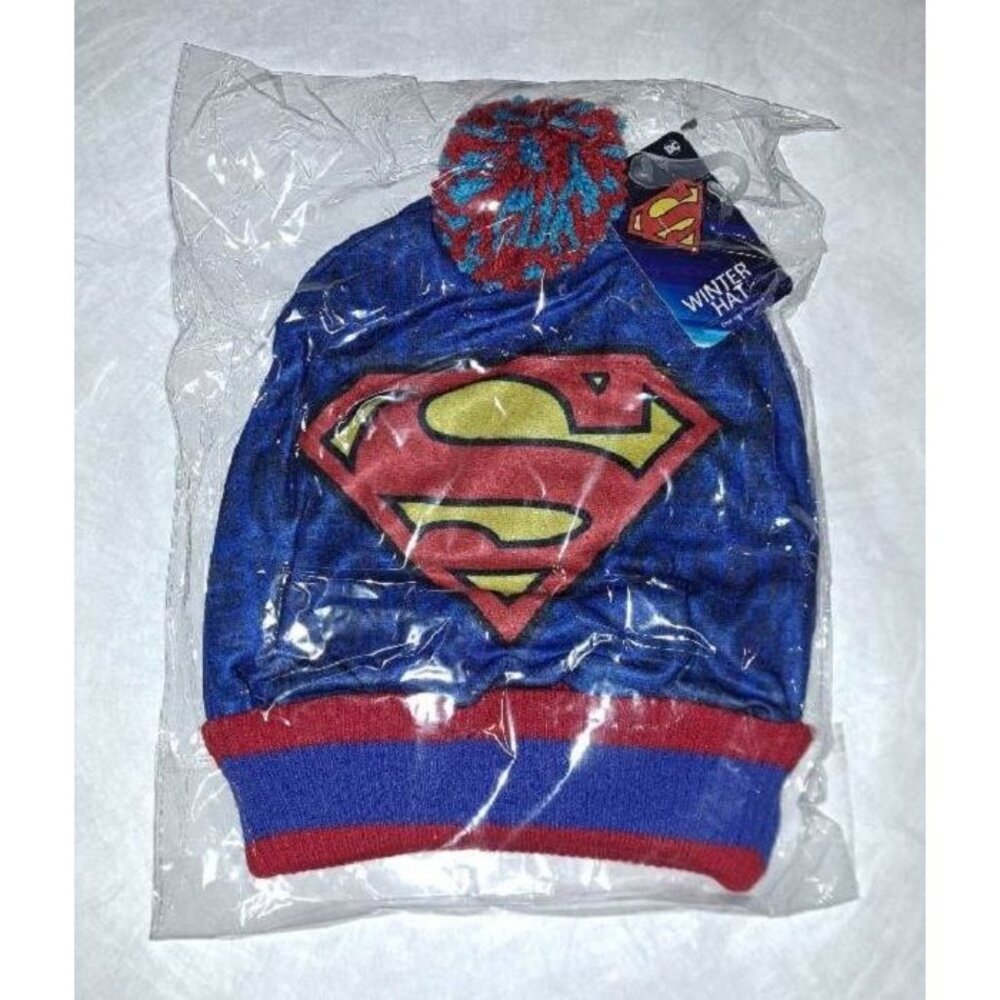New Superman DC Comics Beanie Hat Adult Winter One Size NWT Superhero Shield NIP - Picture 2 of 2